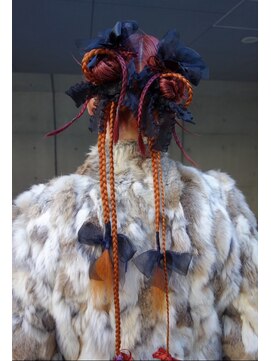 レコ 渋谷(LECO) ヘアセットハイトーンオレンジボルドーデザインカラー