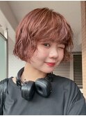 レッドカラーニュアンスボブパーマ