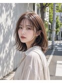 ミディアム×アッシュベージュ×フェイスラインレイヤー