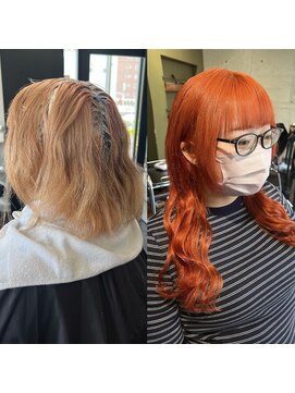 ガルボ ヘアー(garbo hair) オレンジ　ロング　プルエクステ　ケアブリーチ　にしむら