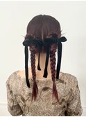 ヘアセット　タイトアレンジ　タイトツイン　リボンアレンジ