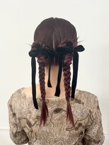 ヘアセット　タイトアレンジ　タイトツイン　リボンアレンジ