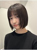 切りっぱなしボブミニボブぱつっとボブ暗髪ボブ/顔周りレイヤー