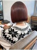 ブリーチなし暖色カラー内巻きボブ＊チェリーレッドカラー