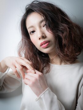 カバーヘア ブリス 志木南口駅前店(COVER HAIR bliss) ミルクティーピンク波巻きかきあげボブパーマw志木20代30代40代