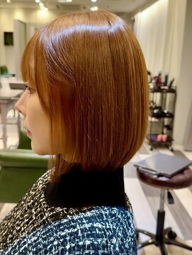 ランソ(RUNSO) 小顔ワンレンボブ×オレンジベージュ