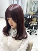 ぱっつん前髪/可愛い/ケアカラー/チェリーピンク/ワンカラー