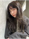 オリーブグレージュ/ロングレイヤー/シースルーバング