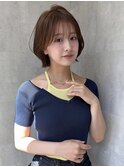 レイヤーボブシースルーバング2wayライトベージュブラウン渋谷