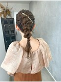 ヘアセット　編み下ろし　ポニーテール