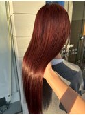 20代30代髪質改善カシスレッドシースルーバング艶感ストレート