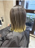 バレイヤージュ、ハイライト、レイヤーロング、グレーベージュ