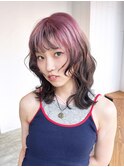 韓国ヘア前髪カットダブルカラーブリーチくびれミディ_F21145