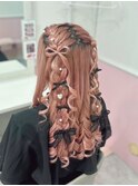 髪リボンハーフツイン