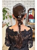 【編みおろしローポニーアレンジ】結婚式お呼ばれヘア