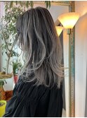 【n】ホワイトグラデーション,セミロングレイヤーバレイヤージュ