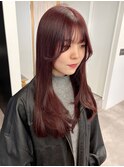 ボルドーカラーワインレッド＊ロングレイヤーカット暖色カラー