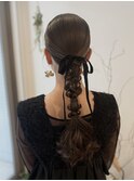 結婚式二次会パーティにタイト編みおろしヘアセット