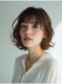 ニュアンスパーマ 大人ボブ 顔周りカット くせ毛風 ベージュ