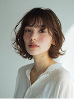 ココ(qoqo) ニュアンスパーマ 大人ボブ 顔周りカット くせ毛風 ベージュ