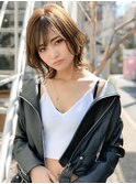 大人かわいい前髪セシルカットココアブラウンフリンジウェーブ