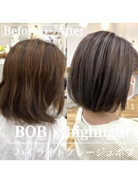 ロミー 本厚木(ROMMY.) ハイライトグレージュ◎ボブ◎白髪対応◎ROMMY.田中