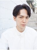 メンズサイドパートショートアップバング×ランダム無造作パーマ