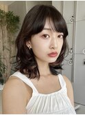ゆるふわレイヤー斜めバンググレージュカラーデザインカラー