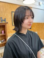 ウルフレイヤーくびれボブグレージュ黒髪暗髪