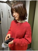 外ハネボブ くびれヘア イメチェン 暖色カラー