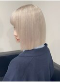 12858艶髪ホワイトブロンド切りっぱなしボブ韓国マロンベージュ