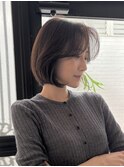 暗髪グレージュブリーチなし透明感カラー