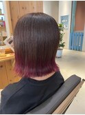 大人可愛いショートボブカットピンクアッシュブリーチなし外ハネ