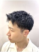 ビジネスナチュラルツーブロ刈り上げアップバング骨格補正カット