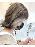 大人ミディアム　白髪ぼかしハイライト脱白髪染めボブ
