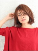 ニュアンスオレンジブラウンのミックスカールボブスタイル☆