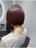 ワインレッド 切りっぱなしボブ チェリーレッド