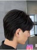 韓国へアカルマパーマワックスなしセンターパート黒髪ウルフ