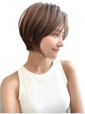 王子ボブ白髪ぼかしハイライトショートボブカット30代40代