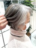 ホワイト×ダークグレー 白髪ぼかし 白髪活かし 50代60代