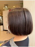 小顔レイヤーロブヘアカットブリーチなしココアブラウン