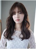 ロングくびれヘア韓国ヘア顔周りレイヤー_F50852