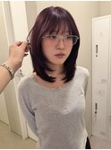 顔まわりレイヤーミディアムレイヤーカットピンクバイオレット紫