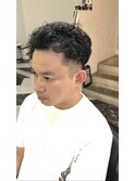 かき上げヘアショートレイアーくせ毛風パーマコンマヘア45