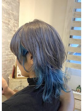 アンスール(Un Seul) グレージュ　水色　インナーカラー