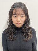 小顔薄め前髪×レイヤーロング×大人ガーリーエアウェーブパーマ