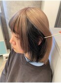 黒髪デザインカラーインナーカラーアンブレラカラータッセルボブ