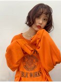 △癖毛風ボブパーマゆるふわパーマ韓国風オレンジブラウン