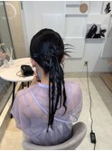 デジタルパーマチェリーブラウンヘアセットロング
