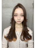 裾カラー　アプリコットオレンジ　アッシュベージュ